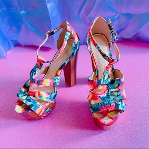 JESSICA SIMPSON tropical floral platform heels 8.5